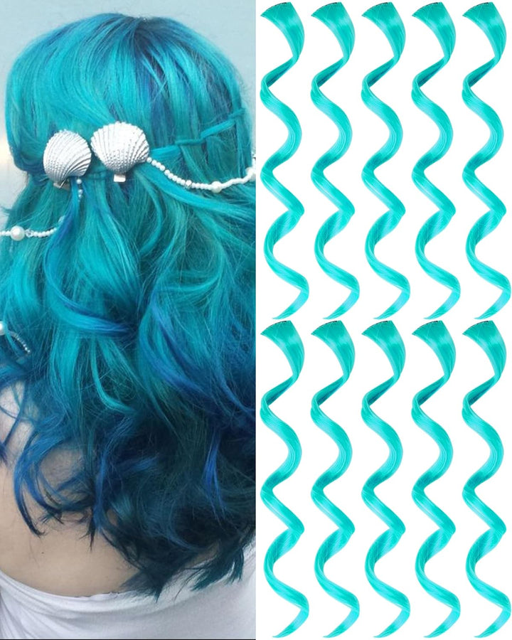 Red and Blue Hair Extensions Clip In,10 PCS Curly Wavy Synthetic Hairpieces Rainbow Neon Party Highlights, Colorful Hair Accessories for Girls Women 17 Inch (Red Blue)