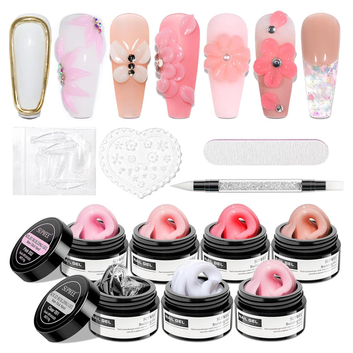 Solid Sculpture Builder Gel, 3D Nail Gel White Non-Stick Hand Nail Extension Gel for Carving Patterns Decoration Nail Art Emboss Hard Gel for Nails Mnicure DIY at Home 14G(0.49 Oz)