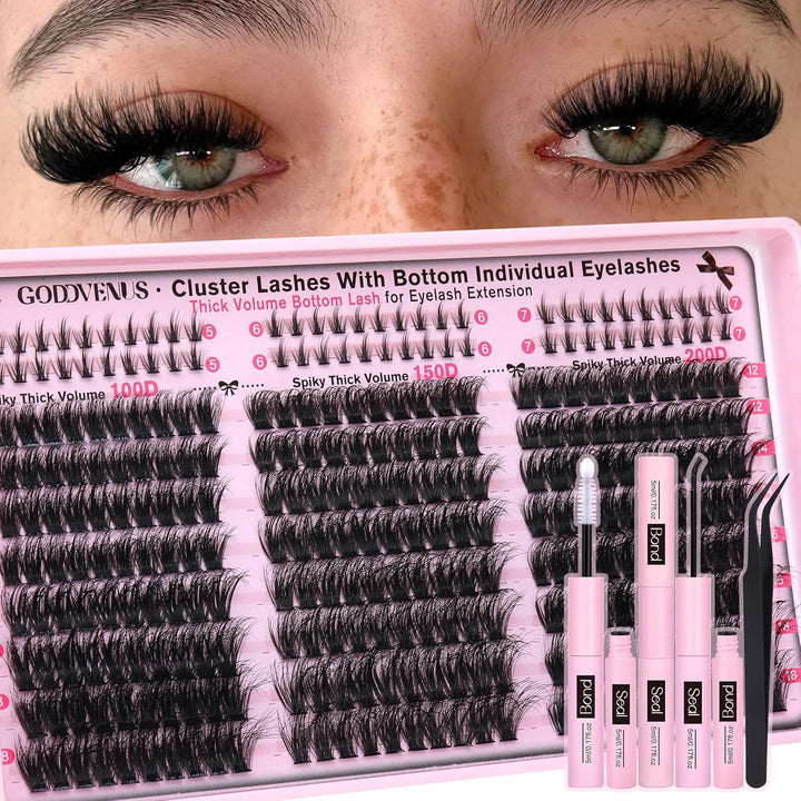 Lash Clusters Kit Wispy Eyelash Clusters Lashes Natural DIY Lash Extension Kit 10-16Mm Cluster Eyelash Extensions Kit 300Pcs C Curl Individual Lashes Cluster Eyelash (No Tweezers)