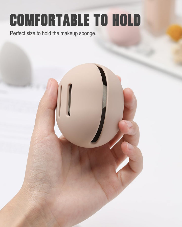 Makeup Sponge Holder – Shatterproof Eco-Friendly Silicone Beauty Make up Blender Case for Travel - Khaki