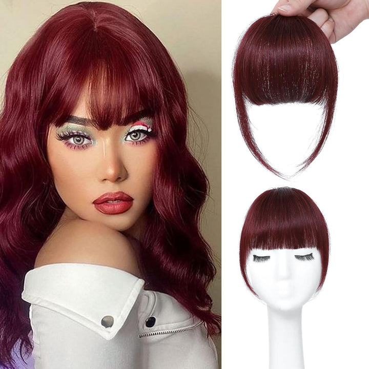 Clip in Bangs 100% Real Human Hair Extensions Wispy Natural Black Fake Bangs Hair Clip on Bangs for Women Fringe with Temples Hairpieces Faux Bangs for Daily Wear
