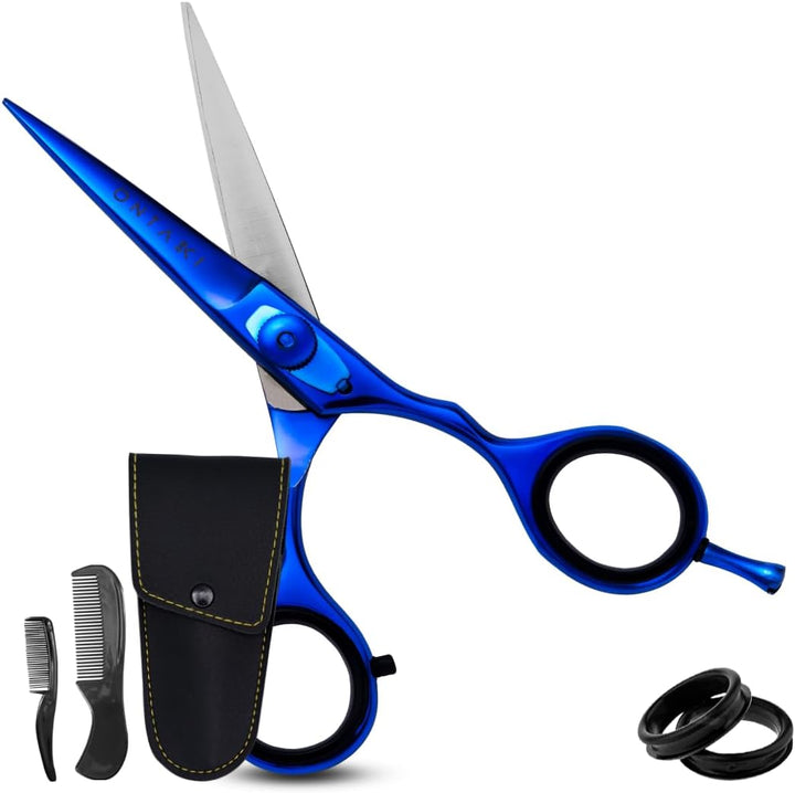 Premium Hand Forged Japanese Steel Hair Beard Mustache Scissors Cut Trim Groom Facial Hair Bangs (Black - 5.5")