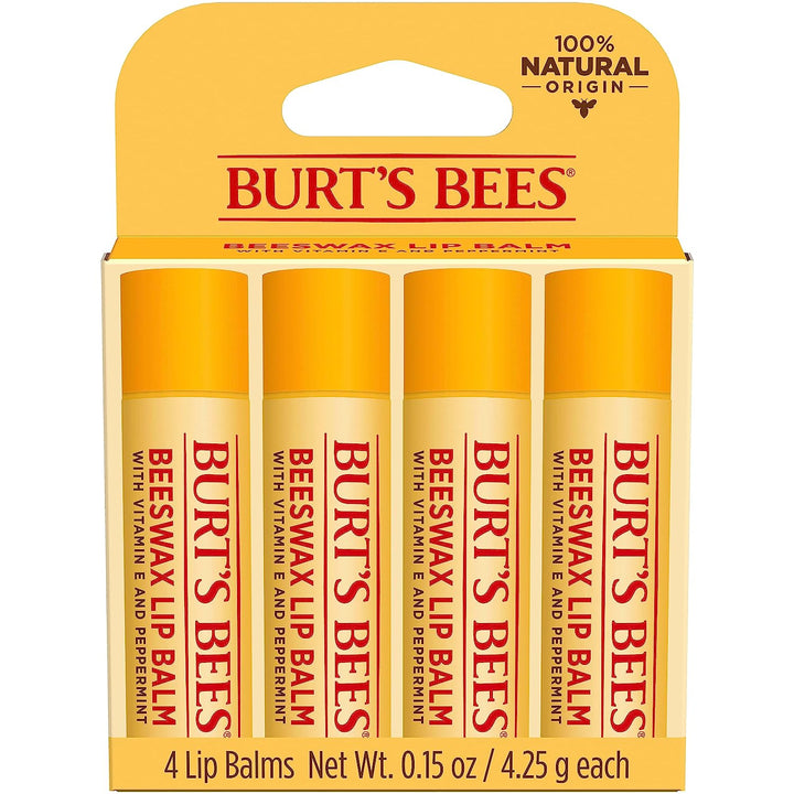 Lip Balm - Original Beeswax, Lip Moisturizer with Responsibly Sourced Beeswax, Tint-Free, Natural Origin Conditioning Treatment, 4 Tubes, 0.15 Oz.