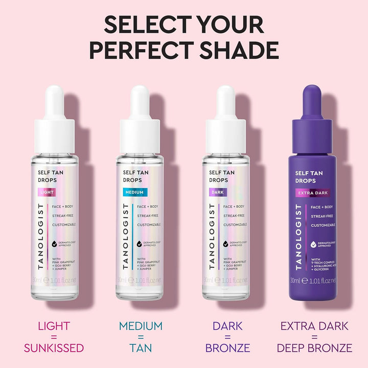 Self-Tan Drops- Medium, Bronzing Serum, Customizable Face & Body Self Tanner for Moisturizer, Gradual Tanning Drops for Natural Glow, Streak-Free Vegan Formula, 1.01 Fl Oz