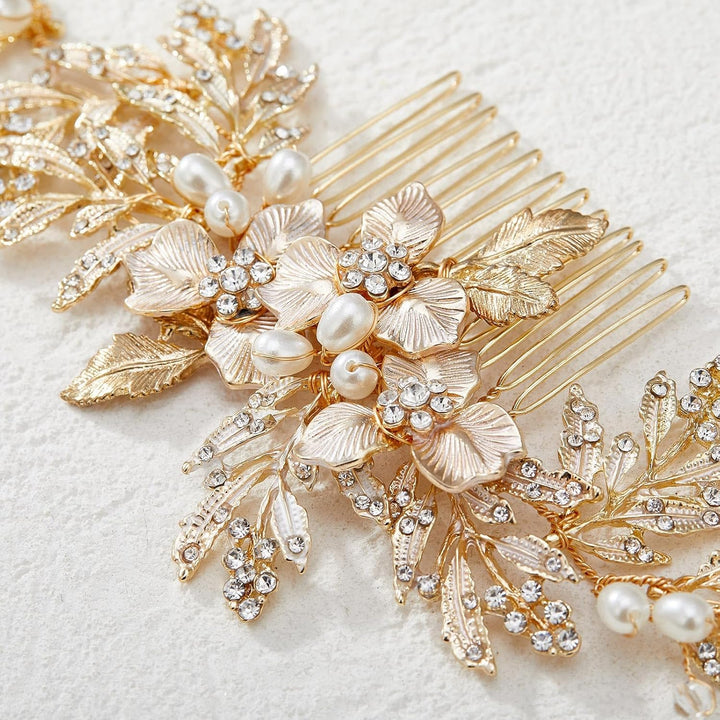 Handmade Wedding Hair Comb Clip Rhinestone Bridal Hair Comb Piece, Gold Hair Accessories for Brides Wedding