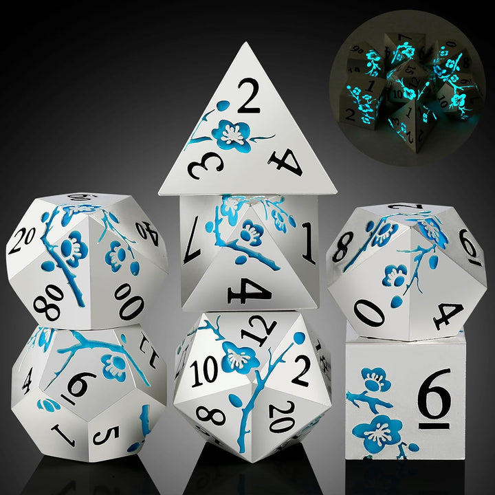 Metal Dice Set DND,  7 PCS Metallic Flowers D&D Dice with Gorgeous Gift Case for D&D Dungeons and Dragon Tabletop Game (Brown and Cream-Coloured)