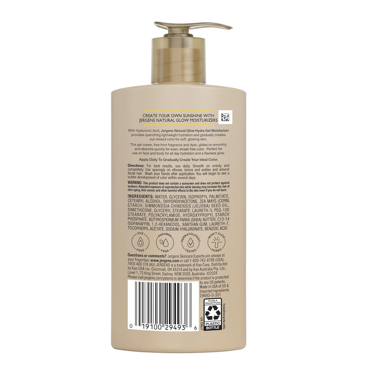 Natural Glow Hydra Gel Moisturizer, Hyaluronic Acid Tanning Lotion, Hydrating Tanning Gel, Fragrance-Free Self Tanner, Fair to Medium Skin Tones, 8.3 Fl Oz