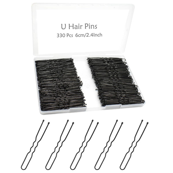 330 Count U Shaped Hair Pins for Buns,  2.4 Inch Bun Pins Black Hair Pins for Women Girls with Storage Box, Hair Accessories for All Hair Types