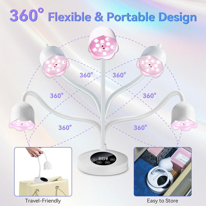 Mini UV Light for Gel Nails Polish Luminoza 30W Rechargeable LED Nail Dryer Lamp with 4 Timers & Auto Sensor, Fast Curing Goosenecks Lamp for Home DIY Manicure, Black & White