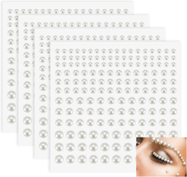 660Pcs Self Adhesive Pearl Stickers Flat Back Pearls for Craft Hair Face Makeup Nail Cell Phone Scrapbooking Decor, 4 Size 3Mm/4Mm/5Mm/6Mm (White)