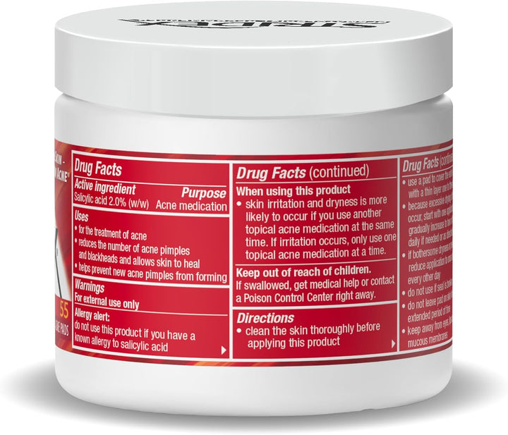 Medicated Acne Pads, Maximum, 55 Count – Facial Cleansing Wipes, Alcohol Free, Acne Treatment for Face, for Moderate Acne, Smooth Application