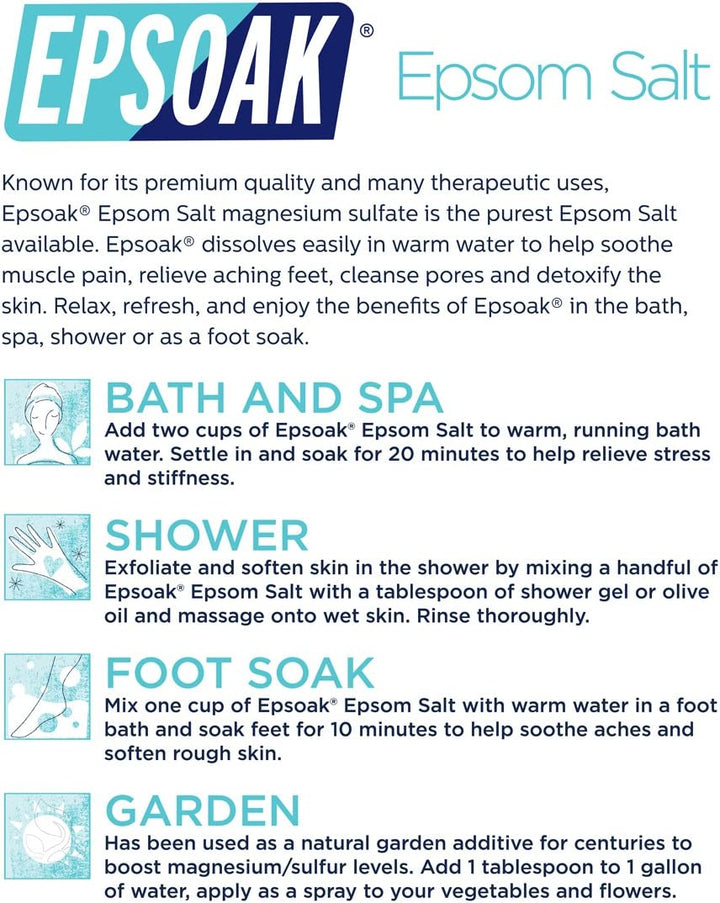 Epsom Salt 19 Lb. Magnesium Sulfate USP, Resealable Epsom Salt Bulk Bags Unscented, Made in the USA, Cruelty-Free Certified