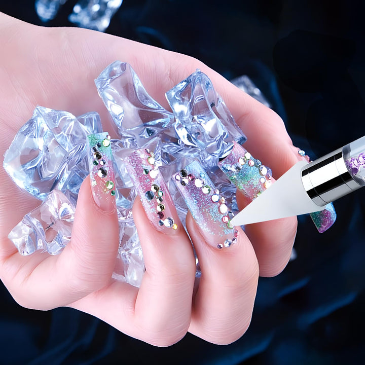 Rhinestone Picker Tool, Dual-Ended Rhinestones Applicator Nail Art Design Tool, 2 Pack Acrylic Handle Nail Pen with 4 Extra Wax Tips And1 Tweezer