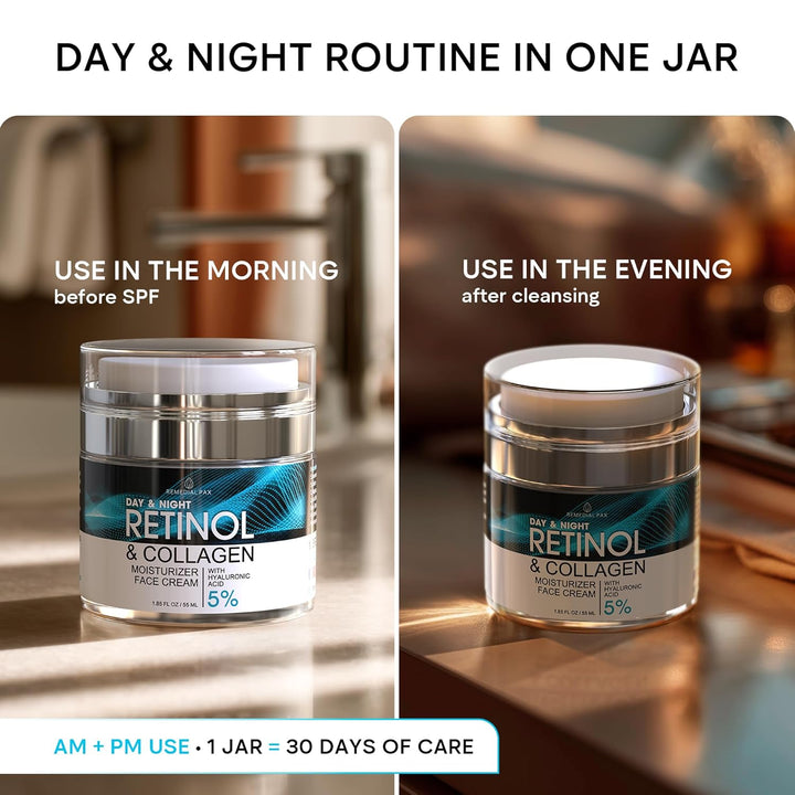 Face Moisturizer Retinol Cream, anti Aging Neck Firming Cream, Collagen Day & Night Face Cream with Hyaluronic Acid for Women & Men, 1.85 Fl Oz