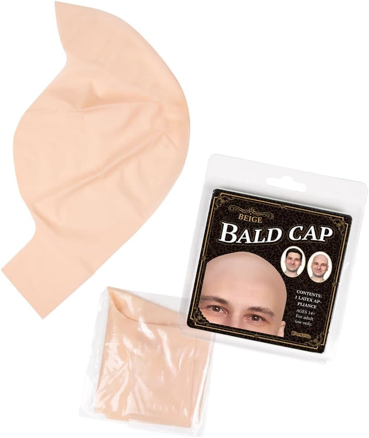 Latex Bald Cap for Adults - Beige Realistic Head Skin Bald Cap Wig for Men and Women - Halloween Costume Makeup Accessory for Theater, Cosplay and Dressup Apparel