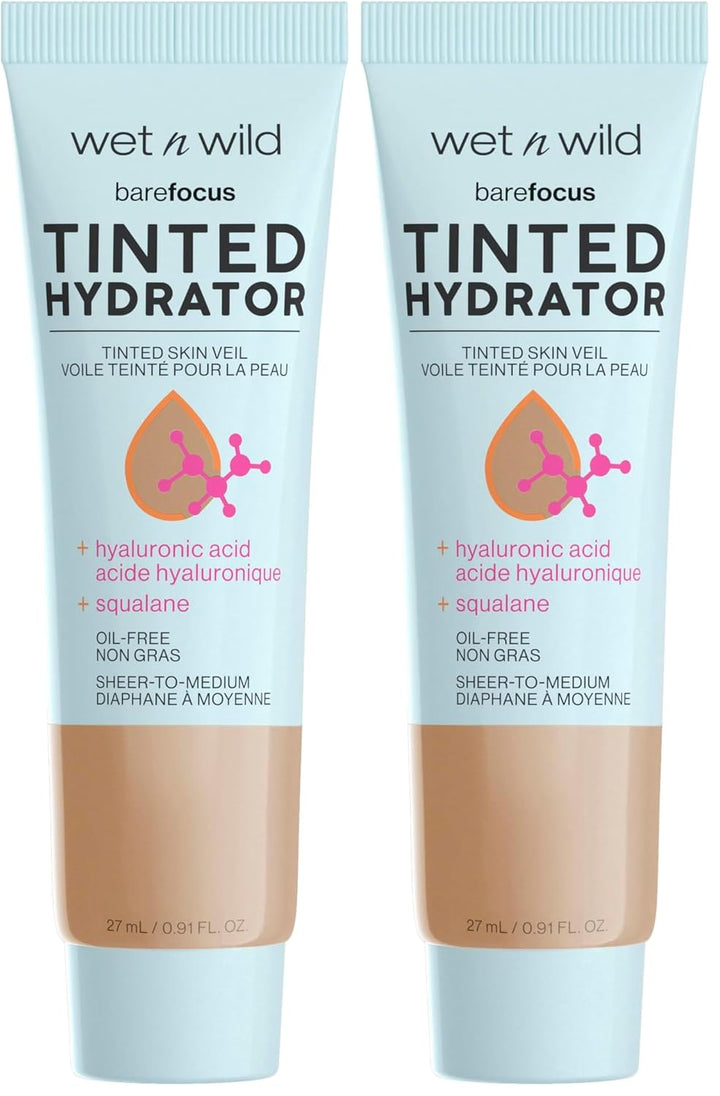 Bare Focus Tinted Hydrator Tinted Skin Veil, Lightweight Buildable Coverage with Hyaluronic Acid & Vegan Squalane, Sheer-To-Medium Coverage, Semi-Matte Finish, Cruelty-Free - Light Medium