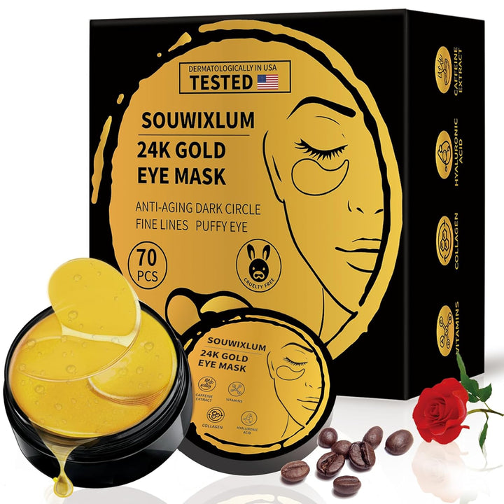 Under Eye Patches for Puffy Eyes 70PCS, 24K Gold Eye Mask for Dark Circles and Puffiness, under Eye Mask Patches Skincare, Eye Gel Pads, Eye Patches for Wrinkles, Puffy Eyes Bags Treatment Women Men