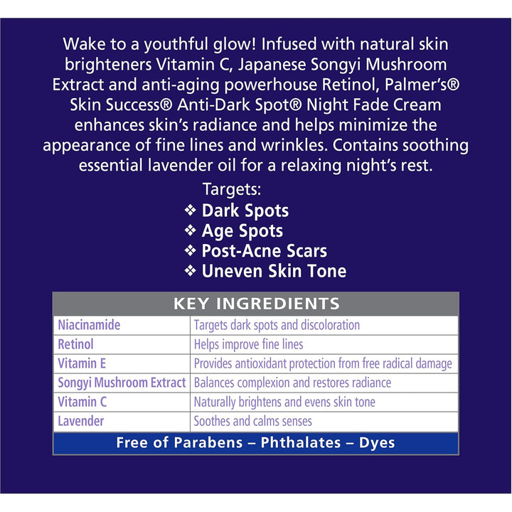 Skin Success Anti-Dark Spot Nighttime Fade Cream with Retinol & Niacinamide, Dark Spot Corrector for Face, Night Moisturizer Helps Reduce Dark Spots, Fine Lines & Wrinkles, 2.7 Ounce