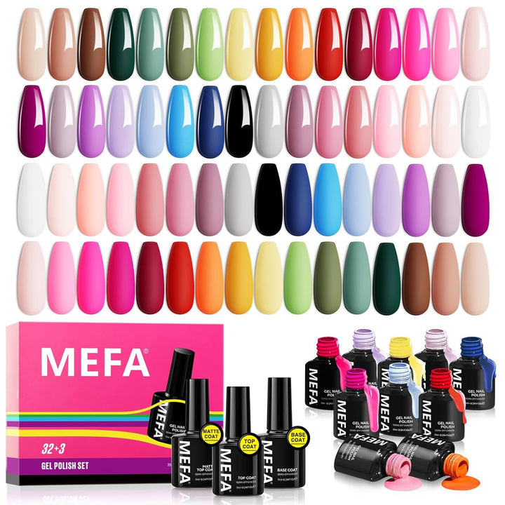 42 Colors Gel Nail Polish Kit with U V Light, 59 Pcs All Seasons Collection Colorful Gel Polish Essential Set with 5 Psc Matte/Glossy Base Top Coat, Salon Gifts for Women