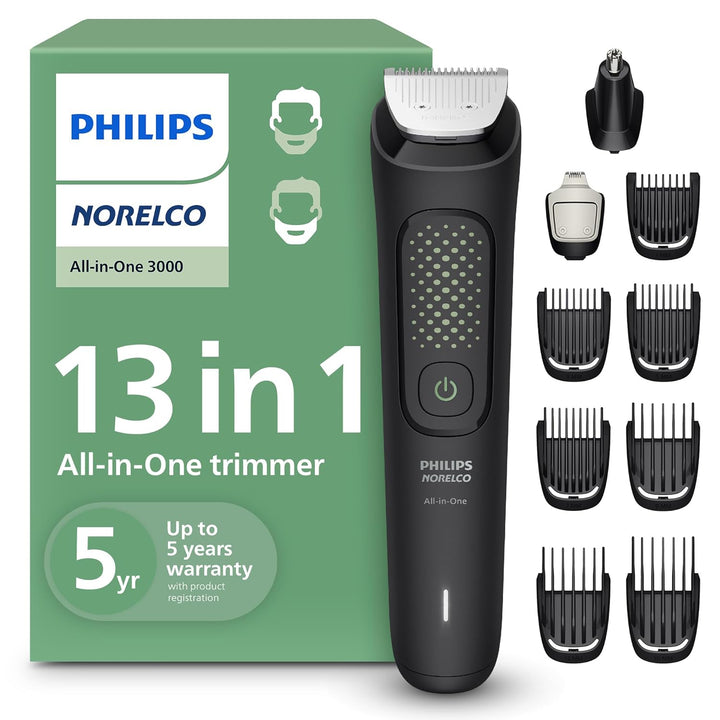 Philips Multigroom 3000 Series, All-In-One Trimmer, 13 Piece Men'S, Grooming Kit for Beard, Face, Nose, and Ear Hair Trimmer and Hair Clipper - NO Blade Oil Needed, MG3740/40