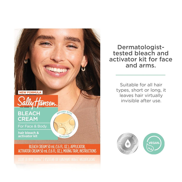 Bleach Cream for Facial Hair & Body Hair, Vegan Formula, Enriched with Glycerin, All Skin Types