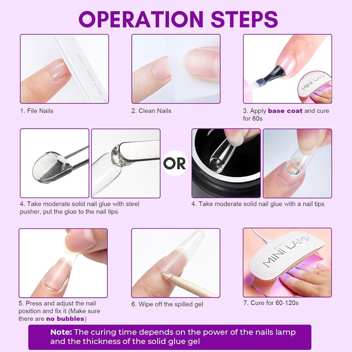 Solid Nail Glue Gel: Extra Strong Gel Nail Glue for Press on Nails & Fake Tips Long-Lasting Strong Adhesion Nails Glue for Acrylic Nails Clear 3D Gels for Nail Art Home Salon UV Light Cured