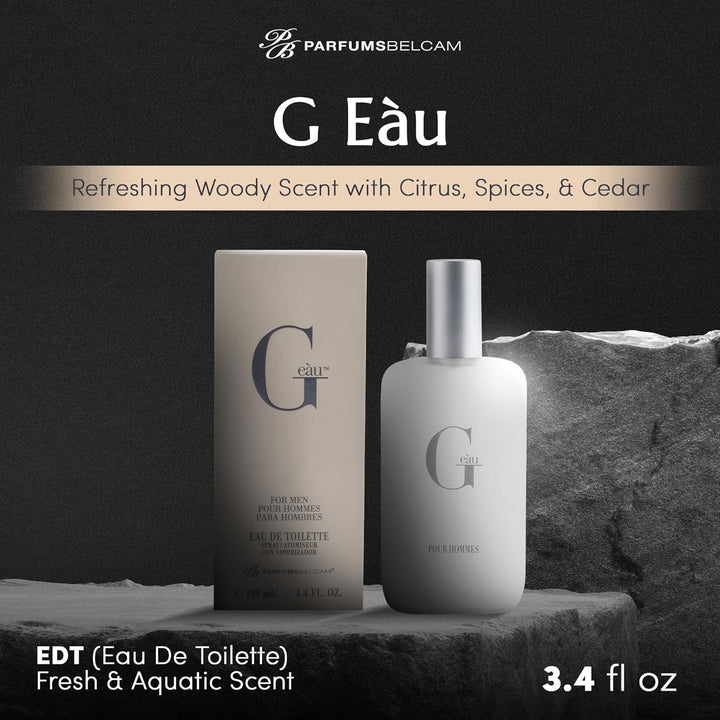 G Eàu Eau De Toilette Perfume Spray for Men - 3.4 Fl Oz Affordable Long Lasting Cologne, Modern Masculine Scent with Woody Citrus Fragrance Made with Premium Oils for All Day Use