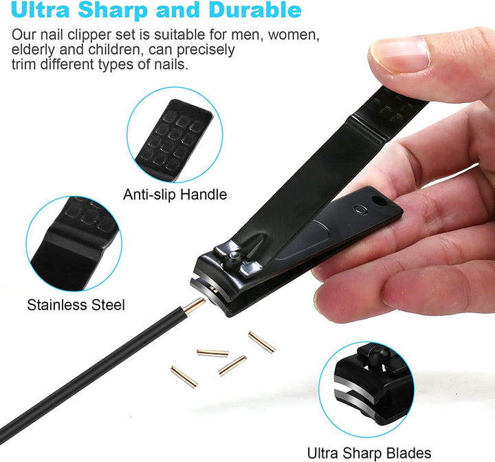 Nail Clipper Set, 4 PCS Ultra Sharp Nail Clippers for Men, Women, Adults Toenail Fingernail Clippers, Stainless Steel Nail Cutter & File, Black