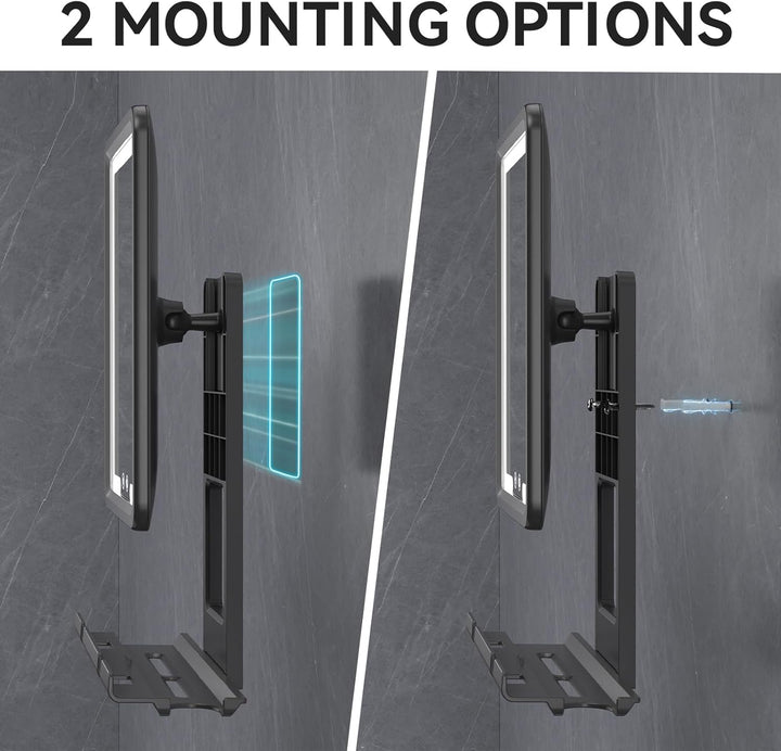 LED Fogless Shower Mirror for Shaving - Heated Fog Free, 3 Dimmable Lights, 360° Adjustable, Rechargeable - with Storage Tray, Razor & Shaving Brush Holders, Gifts for Men