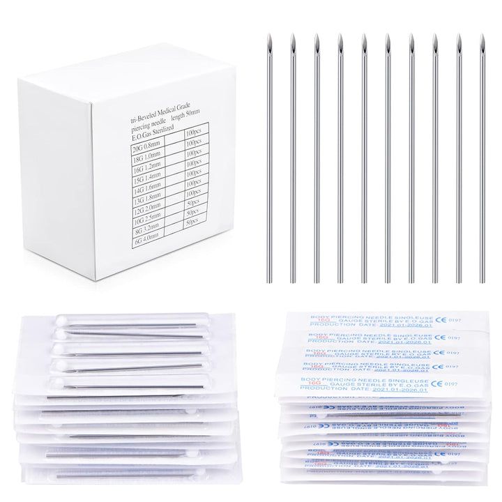 50PCS Mixed Body Piercing Needles, 12G 14G 16G 18G 20G Disposable Sterile Stainless Steel Piercing Needles for Ear Nose Navel Belly Nipple Tongue Lip Piercing