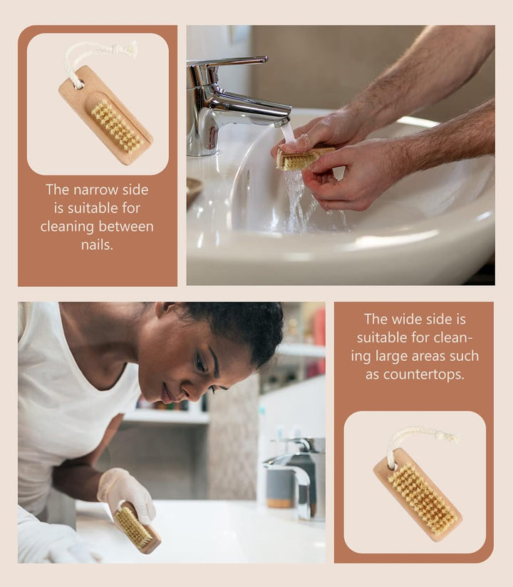 Nail Brush for Cleaning Fingernails, 2Pack Wooden Nail Brushes Fingernail Brush for Cleaning Nail Scrub Brush Two-Sided with Hanging Rope (Beechwood)