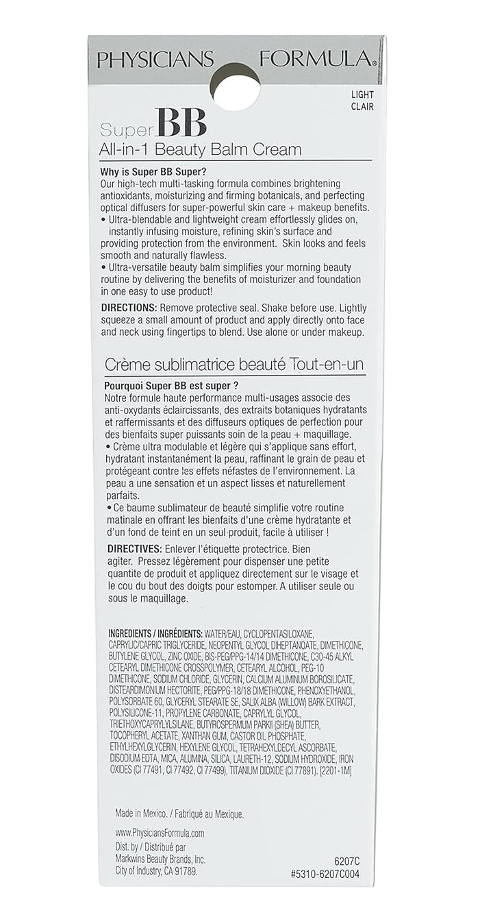 Super BB Cream. All in 1 Tinted Beauty Balm Foundation Cream, Sheer Moisturizing Coverage, Cruelty Free - Light