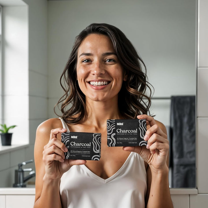 Charcoal Black Soap Bar for Eczema, Psoriasis, Face, Body, Men Women Teens with Oily Skin, 5 Oz.