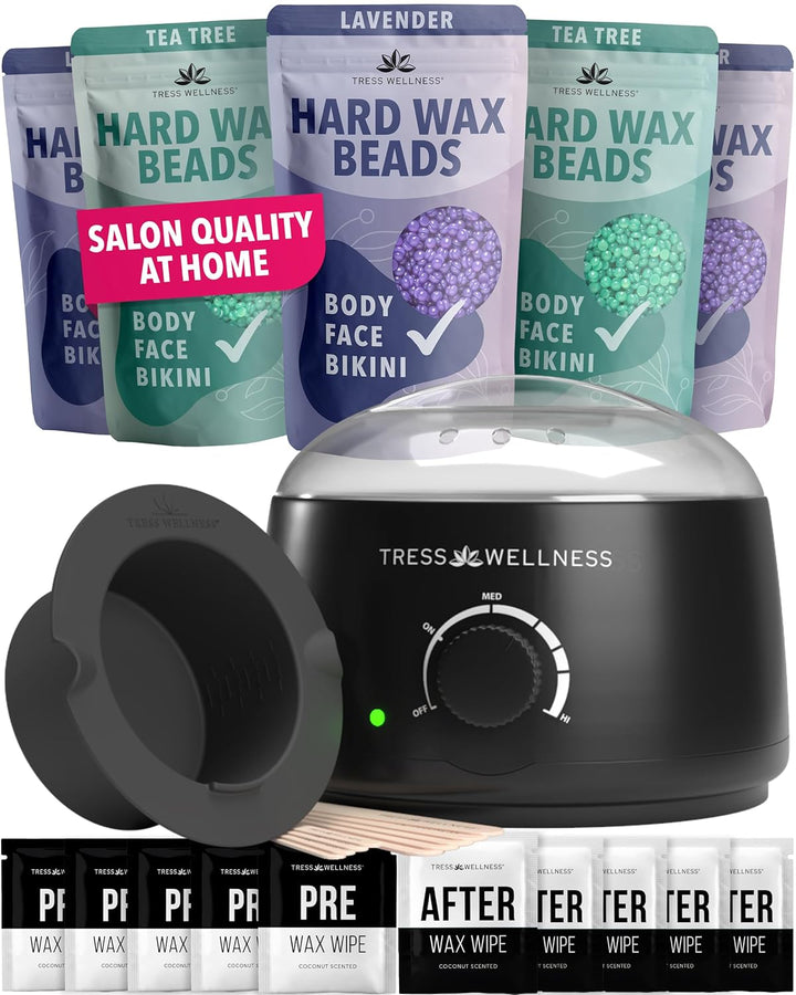 Waxing Kit for Sensitive Skin, Safe for Face & Skin, Prep & Aftercare Spray, Easy to Use, At-Home Kit for Face, Bikini, Brazilian & Full Body - Digital Display, Black Purple Flower