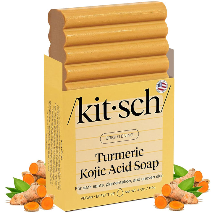 Kojic Acid Soap – Turmeric Soap Bar with Hyaluronic Acid & Shea Butter – Brightening & Hydrating Body Wash & Face Wash for Dark Spots, Even Skin Tone & Natural Glow - Made in USA - 4 Oz