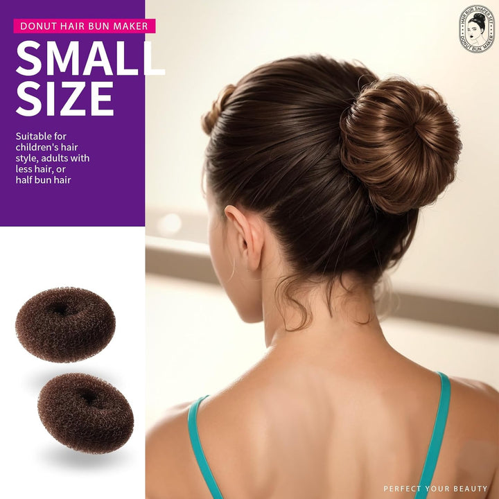 Donut Hair Bun Maker Set - 7 Rings (1 Extra-Large, 2 Large, 2 Medium, 2 Small), 5 Elastic Bands, 20 Hair Pins, Dark Brown