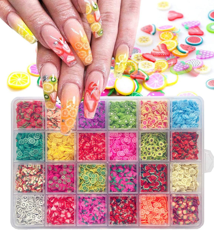 16800Pcs Fruit Slices Fruit Nail Art Slices Polymer Clay Slice Nail 3D Polymer Slice Colorful DIY Nail Art Supplies for DIY Crafts （24 Styles）