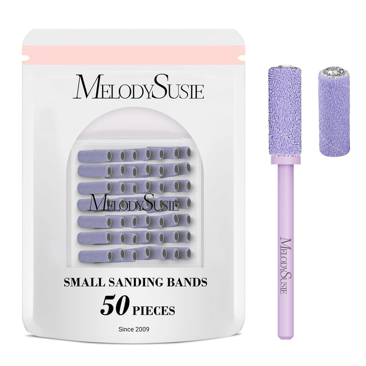 50 Pcs Nail Drill Bits Small Sanding Bands with 3.1Mm Mandrel Bit, 180 Fine Grit Nail File for Acrylic Nails Gel Manicures and Pedicure, Pink