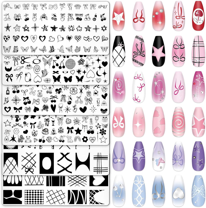 6Pcs All Holiday Nail Art Plates Valentines Stamptemplates Set Winter Christmas Fall Nail Plates Stamping for Xmas DIY Print Manicure Salon Design Gift