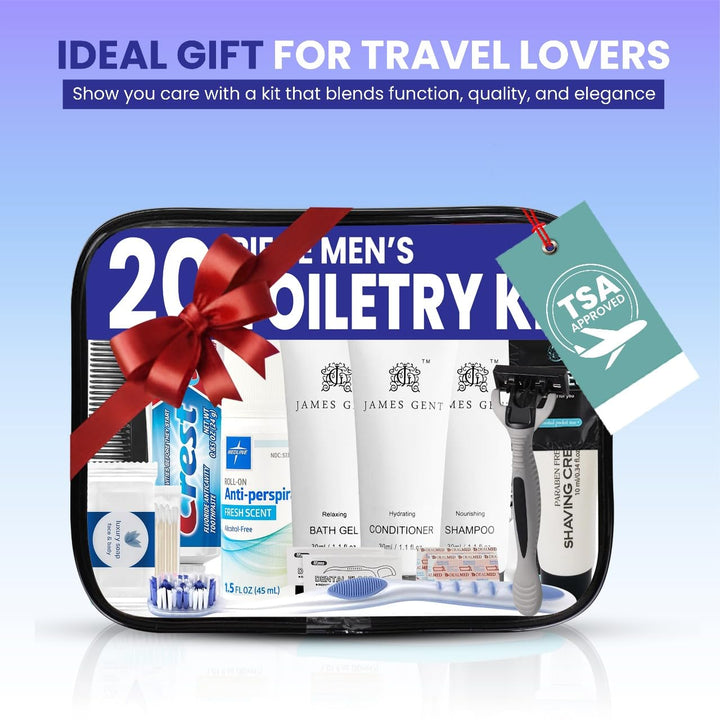 Travel Toiletry Kit for Men and Women – 20 Piece Set of Travel Size Toiletries, TSA Compliant, Includes Shampoo and Conditioner, Body Wash, Toiletry Bag & More