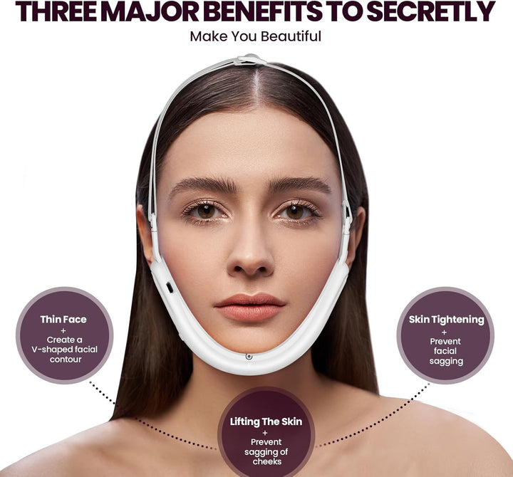 Electric Double Chin Device and V-Face Machine with 8 Modes and 15 Gear Adjustable Intensities - Intelligent Double Chin Machine for V-Face - White