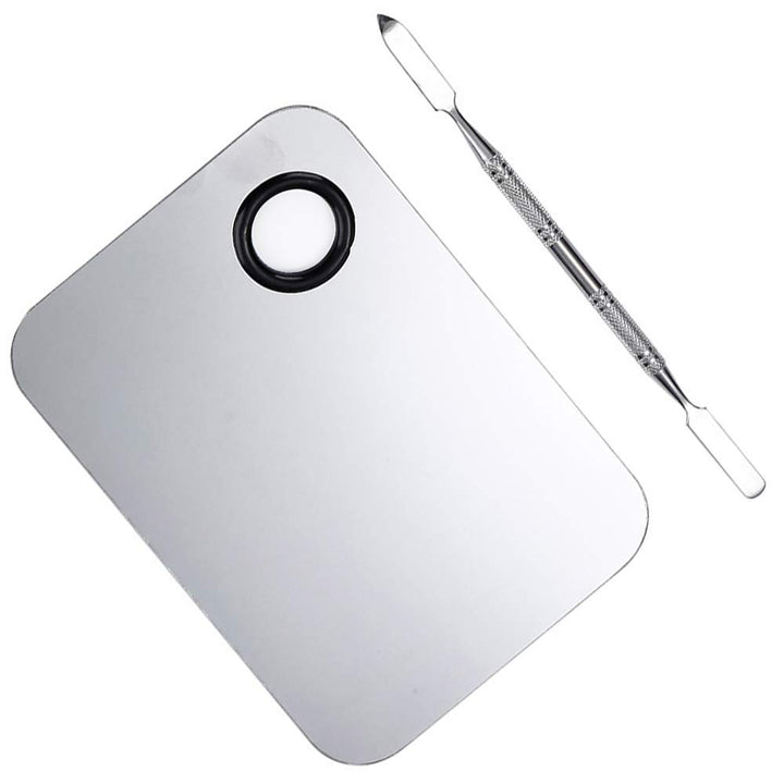 Stainless Steel Cosmetic Makeup Palette, Professional Cosmetic Mixing Makeup Palette Spatula Makeup Artist Tool, Beauty Salon Color Cream Mixing Palette with a Spatula Makeup Nail Art Palette