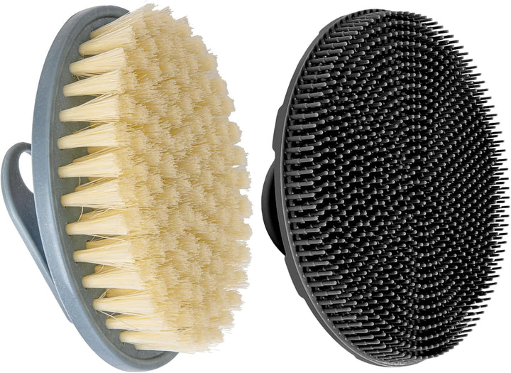 Food-Grade Soft Silicone Body Scrubber Shower Brush Handheld Cleansing Skin Brush, Gentle Exfoliating and Lather Well (Black)