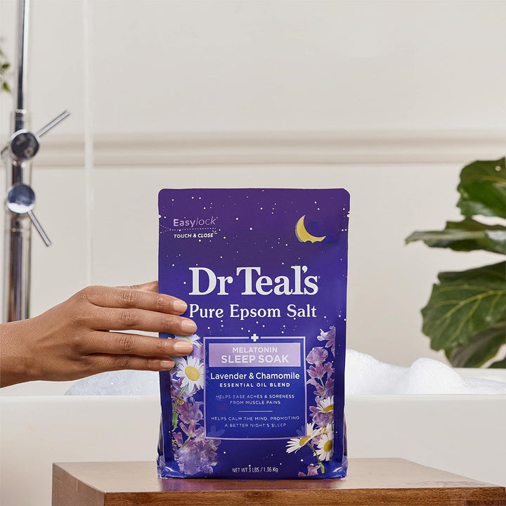 Pure Epsom Salt Soak, Sleep Blend with Melatonin, Lavender & Chamomile Essential Oils, 3 Lbs