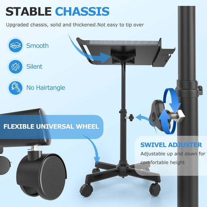 Hairstylist Tray on Wheels, Rolling Salon Tray with Holder and Hair Separator Stand, Salon Trolley Adjustable Tray with Storage Platform Dye Bowls and Tools for Hair Stylist