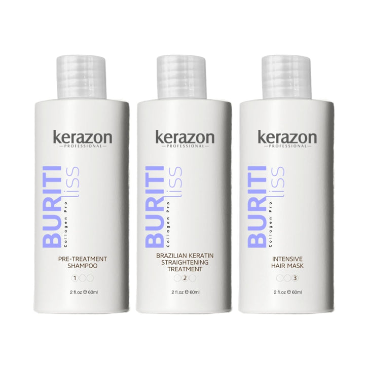 KERAZON Brazilian Keratin Treatment Buriti Liss Kit 2Oz/60Ml - at Home Keratin Treatment Smoothing and Straightening - Keratina Para Alisar El Pelo - for All Hair Types