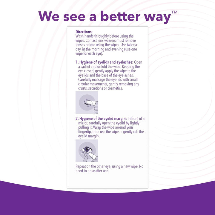 Eyelid Cleansing Wipes for Sensitive Eyelid Cleansing, Preservative-Free, Micellar, No Rinse, Gentle Eye Makeup Remover, 20 Sterile Single-Use Wipes for Eyelids Packaging May Vary