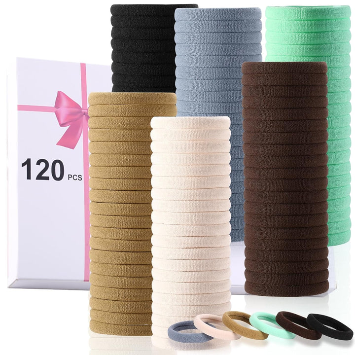 120PCS Black Hair Ties for Thick Hair – Seamless No Damage Elastic Ponytail Holders, Black Hair Band,Bulk Nylon Hair Elastics for Women