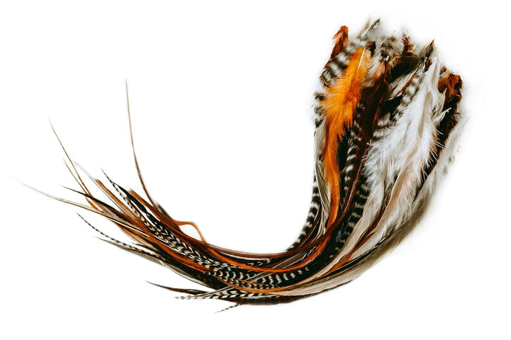 21 Natural Color Hair Extensions – 9”–14” Long – DIY Rooster Kit with 20 Micro-Link Beads – 100% Real Feathers – Eye-Catching Boho Style