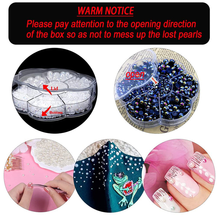 5800 Pcs Half Pearls for Crafts, Flatback Pearls for Artwork Making, DIY Rhinestones Accessory Nail Art, Face Gems Jewels Flat Back Craft Pearls - White